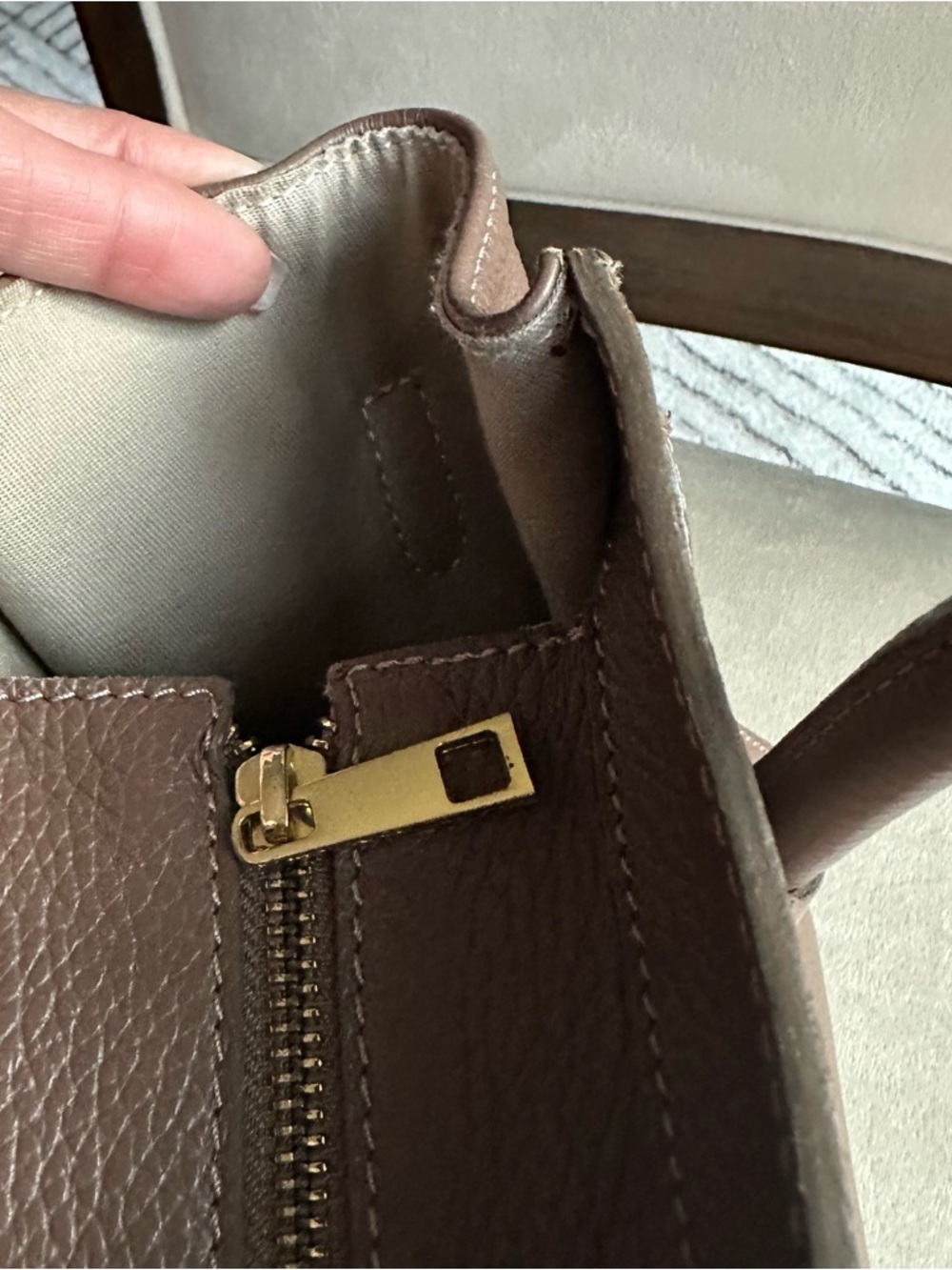 Genuine Leather Mini Satchel Taupe Brown | Crossbody Top Handle | Structured Bag - Picture 15 of 16